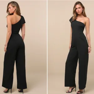LULU's Sexy Chic Sophisticated Wedding Cocktail One Shoulder Wide Leg Jumpsuit thumbnail 4