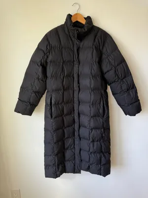 Lands' End Long Goose Down Quilted Puffer Winter Coat Black Women's Size Small thumbnail 1