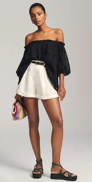 Maeve Anthropologie Whimsigoth‎ Off Shoulder Cutwork Lace Boho Top XXS Romantic thumbnail 1