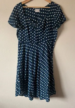 Compania Fantastica Spanish Navy White Polka Dot Indie Mini Dress Size Medium thumbnail 1