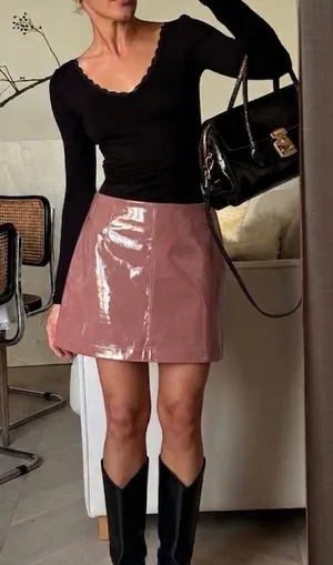 Miss Selfridge Pink Vinyl Mini Skirt thumbnail 1