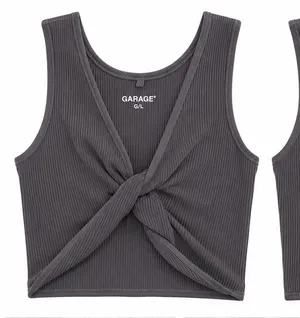 Garage Black Ribbed Twist Front Crop Top Women’s Size Large thumbnail 1
