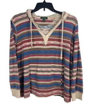 Ralph Lauren Jeans Co 2X Striped Hoodie Aztec Western Long Sleeve Pullover Top thumbnail 1