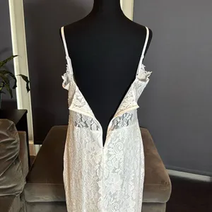 White Floral Lace Mermaid BodyCon Party Dress Sheer RuffleHem Size USXL (tag3XL) thumbnail 6