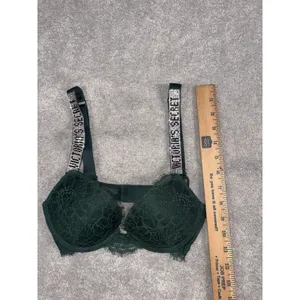 Victoria's Secret Bombshell Shine Strap Lace Push-Up Bra Green 32A thumbnail 7