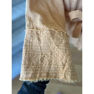 Urban Mango Boho Light Orange Raw Hem Embroidered Tie Waist Kimono thumbnail 4