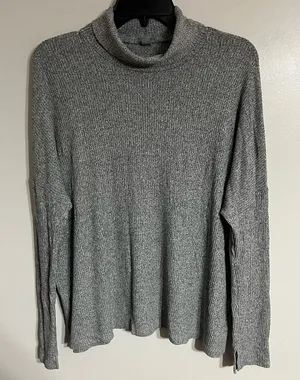 Aerie Womens Large Gray Ribbed‎ Turtleneck Sweater Oversized Pullover Top thumbnail 1