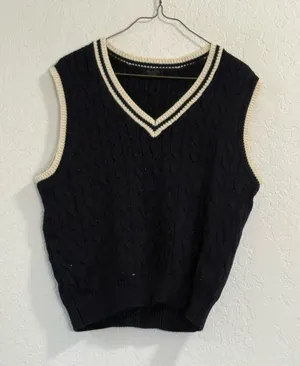 Brandy Melville John Galt Navy Blue & White Striped Cable Knit Sweater Vest S thumbnail 1
