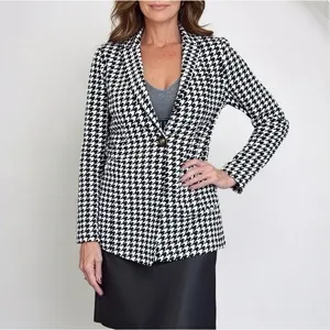 SHEIN Houndstooth Lapel Collar Single-Button Blazer Casual Chic Jacket, XS thumbnail 5