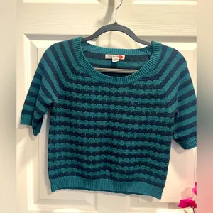 Love By Design Black and Teal Striped Half Sleeve Cropped Sweater size M thumbnail 2