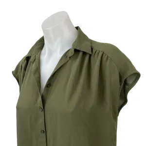 Ann Taylor LOFT Women's Green Short Sleeve Button Down Blouse Shirt Top Size XS thumbnail 2