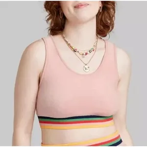 Wild Fable Crop Top Retro Pink Rainbow Striped Hem NWT‎ Y2K Aesthetic Size M thumbnail 1