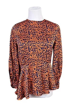 Lulu's C173T Color Me‎ Wild Cheetah Print Peplum Blouse SMALL Orange Retro thumbnail 1