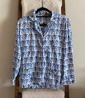 Roberta Roller Rabbit blue & white signature monkey print button down shirt thumbnail 1