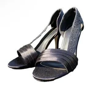 ✨🖤 Lady Couture Size 39 / 8.5 Black Satin D’Orsay “Sharp” Rhinestone Crystal Heels 🖤✨ thumbnail 1