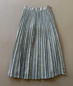 Plaid Pleated Sequin Midi Skirt Silver Size XS thumbnail 1