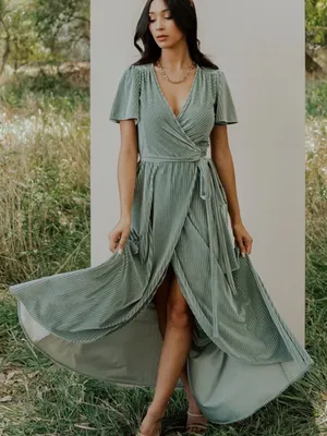 Baltic Born Andi Ribbed Velvet Wrap Maxi Dress size Medium Dusty Sage Green NEW thumbnail 7