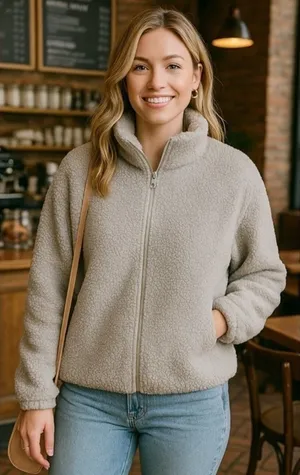 Victoria’s Secret Jacket Pink Gorpcore Cozycore‎ Sherpa Zip-Up Deep Pile Teddy M thumbnail 1