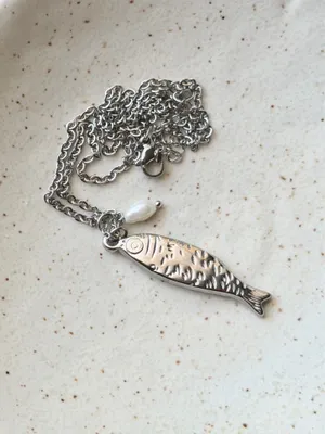 Handmade stainless steel fish boho funky chic necklace🌀🐟 thumbnail 4