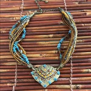 Chico's Blue and Gold Multi-Strand Seed Bead Necklace thumbnail 4