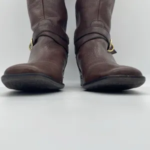 Talbots Womens 7AA Riding Boots Tall Brown Pebbled‎ Leather Gold Buckle Full Zip thumbnail 10