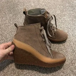 Merrell Tremblant Womens 7.5 Brown Leather Lace Up Wedge minimalist‎ Ankle Boots thumbnail 1