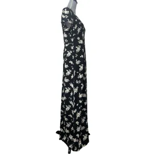 Sanctuary Black Floral Maxi Dress Small Wedding Guest Front Slit V-Neck thumbnail 4