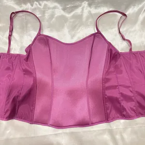 Vintage Victoria’s Secret Y2K Lace Corset Tank Top Large Pink Satin Goth Sexy thumbnail 9