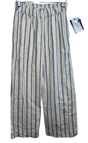 Abercrombie & Fitch Cream Navy Blue Striped Linen Wide Leg Pants Womens Size S R thumbnail 1
