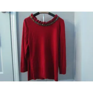 RSVP‎ by Talbots Sweater Large Red Jeweled Ruffle Neck Holiday Cashmere Blend thumbnail 2