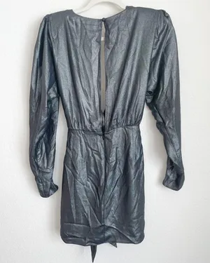 L'Academie The Dore Silver Front Tie Long Sleeve Mini Dress thumbnail 8