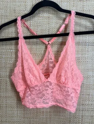Victoria's Secret Lace Bralette Womens Medium Pink Racerback Triangle Bra Top thumbnail 1