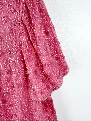 ADRIANNA PAPELL 100% Silk 2 Piece Beaded Shoulder Padded Top Maxi Skirt Size 16 thumbnail 12