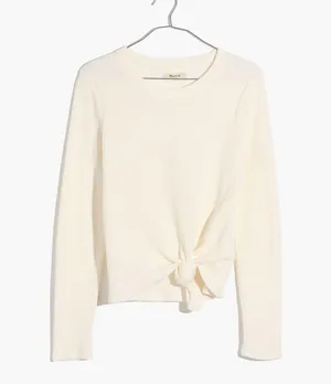 Madewell Texture & Thread Jacquard Ivory Ribbed Tie Front Long Sleeve Top Small thumbnail 12
