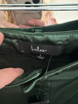 NWT Lulu's Silky Dark Green Straight-Leg Chinos thumbnail 5