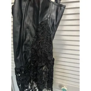Lace Faux Leather Corset Black Size 3XL Runs Small Lace Sides/Skirt Boning Zip thumbnail 3