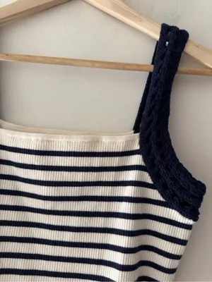 Aerie Striped Ribbed Knit Tank Top Crochet Straps thumbnail 3