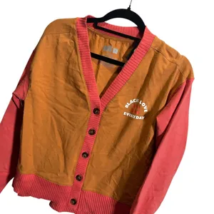Target‎ Black Love Everyday XS Cardigan Colorblock Orange/Pink Ribbed thumbnail 2