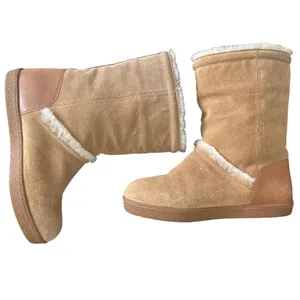 Tory Burch Ginger Suede Shearling Boots 8 Gold Double T Button Winter thumbnail 5