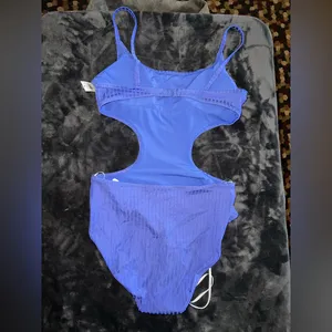 Aerie Ribbed Shine Side Scoop One Piece Swimsuit in Baja Blue Size Large NWT thumbnail 11