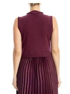 NWT MAX STUDIO Mock Neck Sleeveless Twofer Dress Large, WINE thumbnail 3