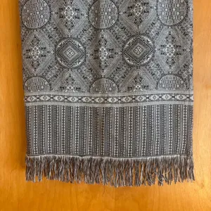 Dressbarn Maxi Skirt S Gray White Black Fringe Tile‎ Print Rayon Blend thumbnail 2
