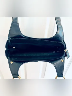 Navy Blue Shoulder Bag Purse Tote w/ Gold-Tone Accents: Faux Leather, Small thumbnail 6