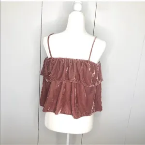 Crushed Velvet Ruffle Cami Top Blush pink, size Large thumbnail 2