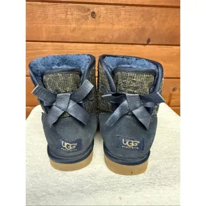UGG Mini Bailey Bow Glitter/Sparkle boots leopard print blue/gold Sz 6 thumbnail 3