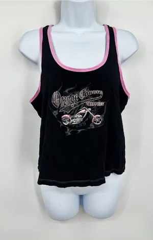 American Vintage Vintage Y2K Black And Pink Orange County Choppers Tank Top Streetwear thumbnail 1
