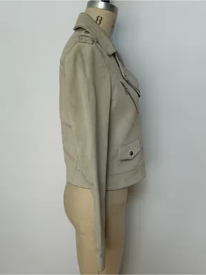 Women’s Suede Moto Jacket in Light Taupe thumbnail 5
