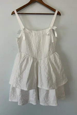 Trixxi White Tiered Eyelet Dress with Ribbon Straps thumbnail 1