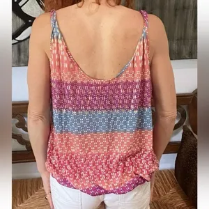 Free People Vintage Multi Sherbert Color Stripe Polka Dot Twisted Strap Tank Top thumbnail 3