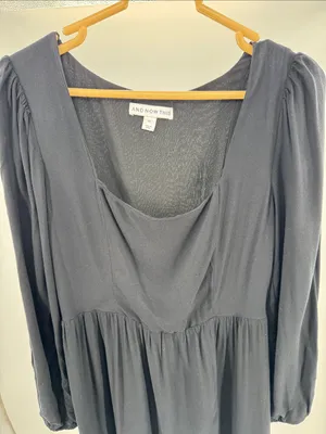 And Now This square neck Black Long-Sleeve Midi Dress slit M casual witchy thumbnail 3